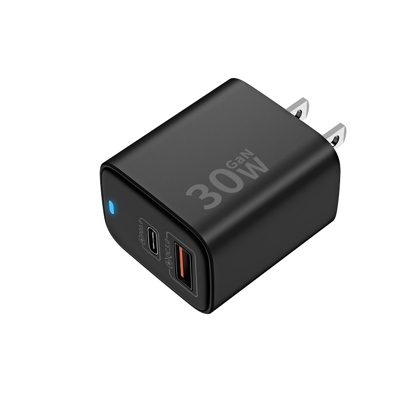 GaN Wall Charger Dual USB C+USB A PD 30W